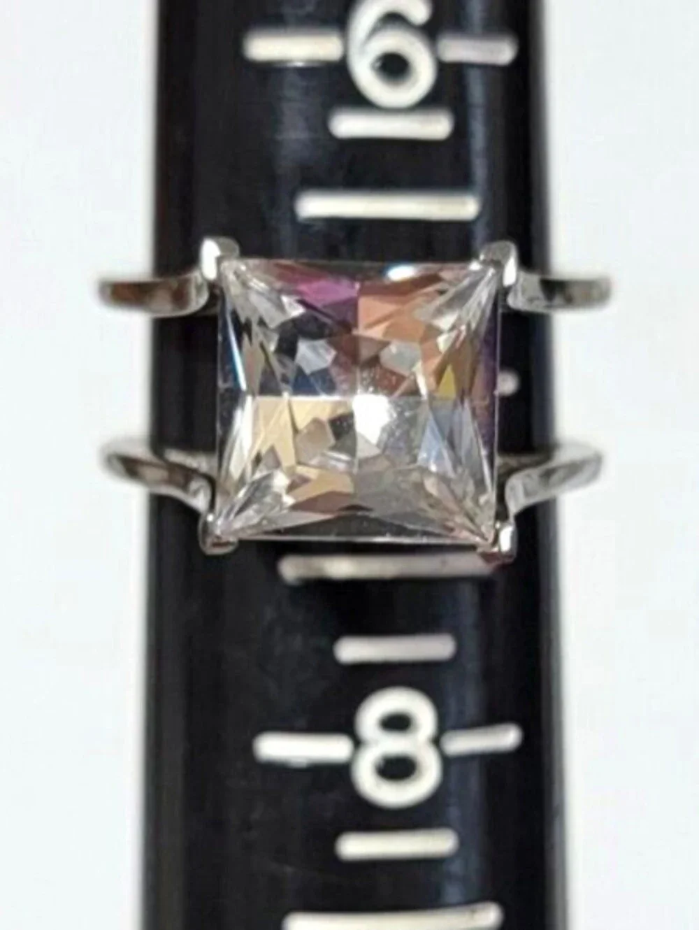 Marquis-Cut Double Band Glass Ring Size 7 Silver-tone Statement r-